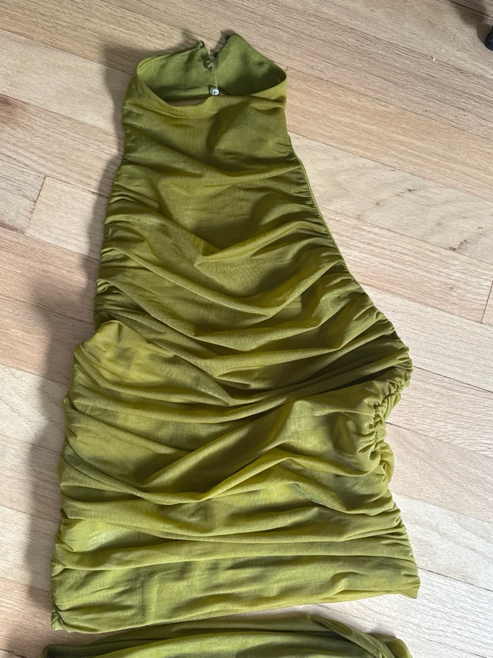 Ruched Olive Green Halter Top & skirt